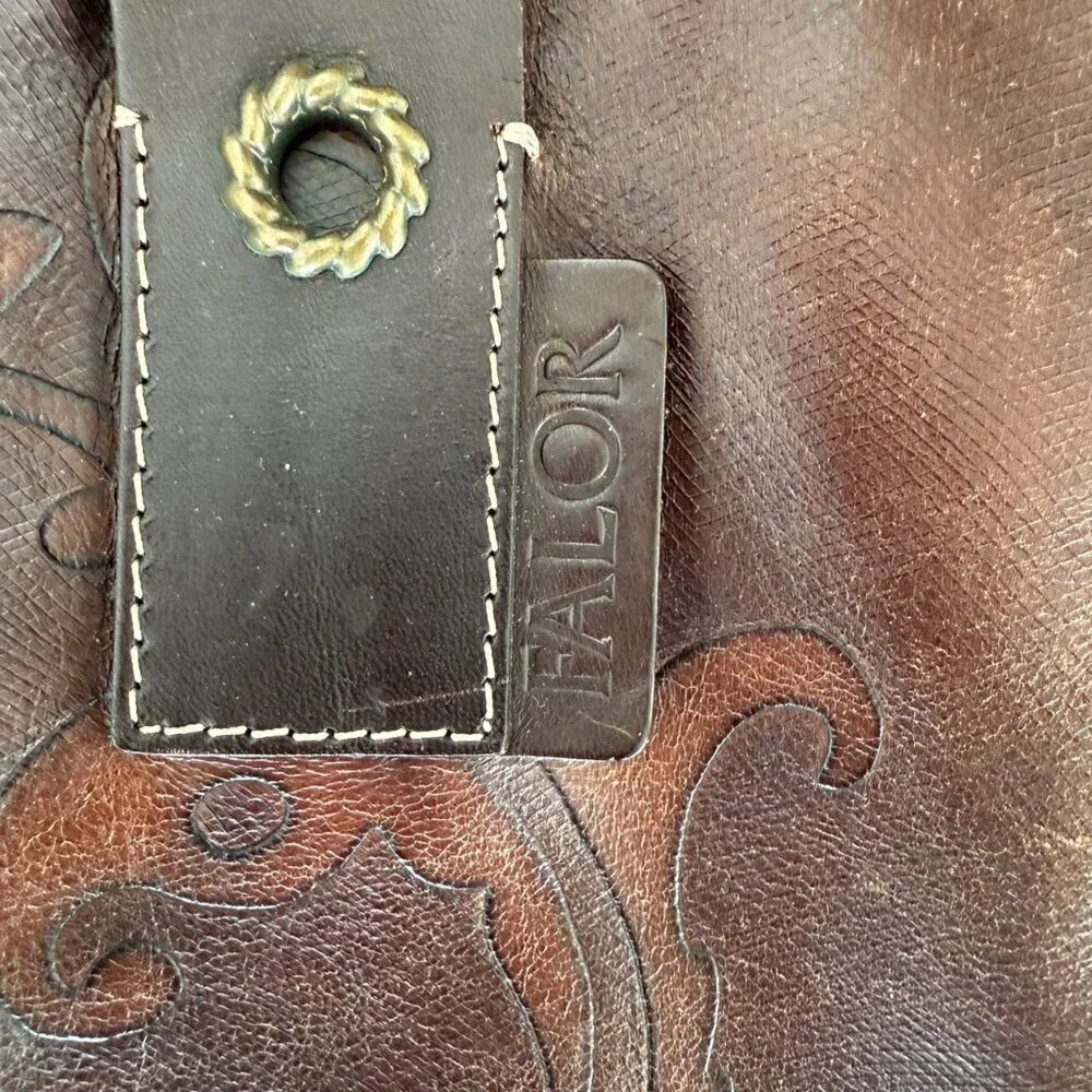 Falor Made In Italy Genuine Leather Tote | Embossed Floral Design
